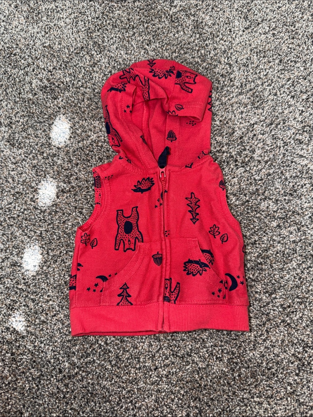 Carter's Red Hooded Zip Vest with Navy Forest & Animal Print